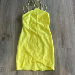Topshop Bright Yellow strappy sleeveless back zip dress with lace overlay